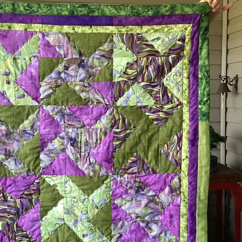 NWT Hand Crafted Greens and Purples Quilt